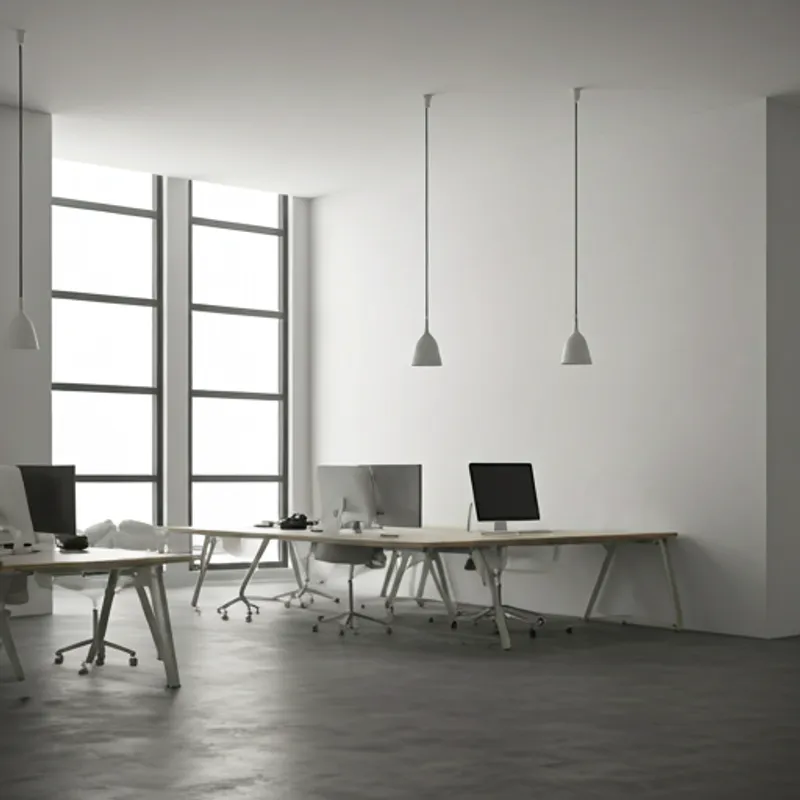 Modern Swiss architectural workspace with clean lines and natural light